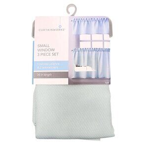 NIP Curtainworks Small Window 3 Pieces Valance & Tiers Twill Aqua Blue 36 Inch